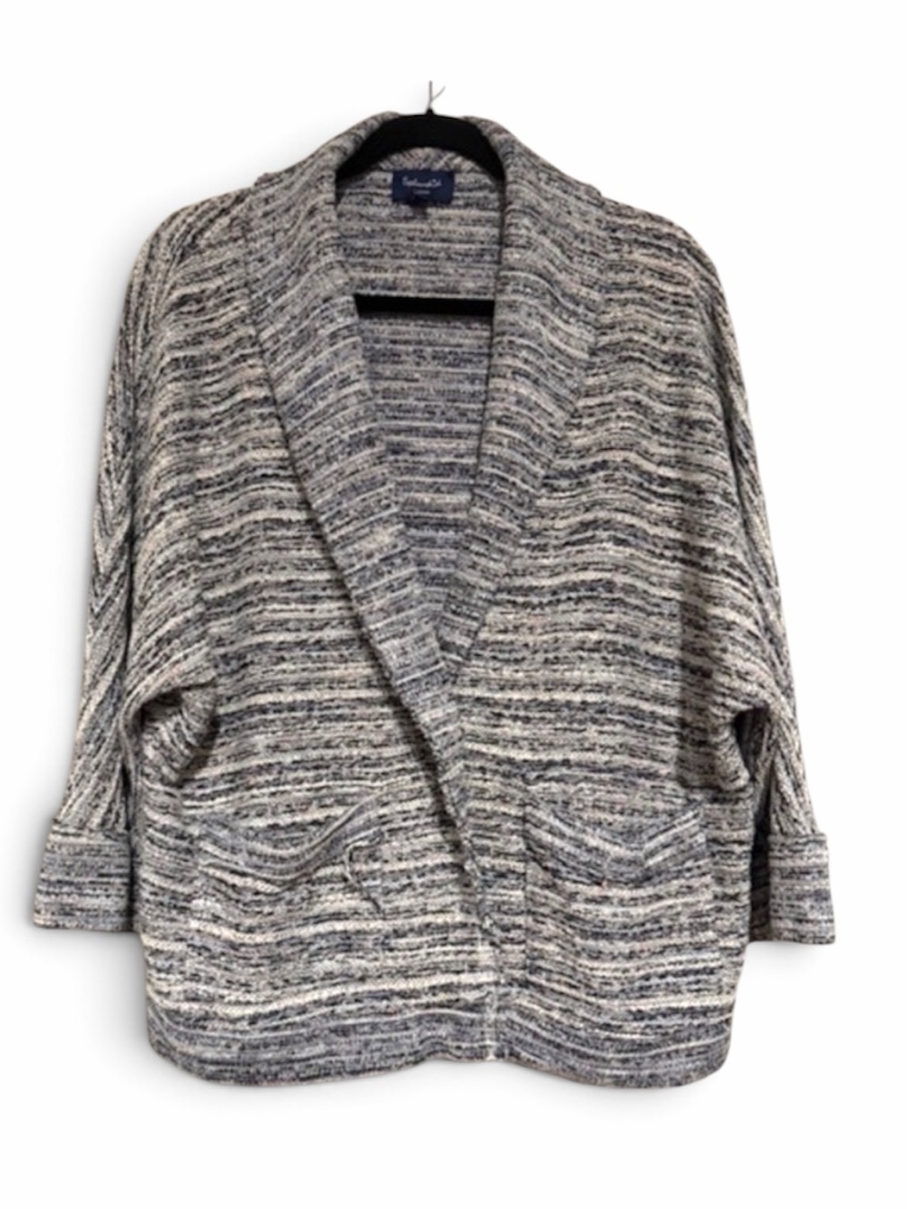 Splendid Sz L Gray Multicolor Marled Open Front Cardigan Pockets